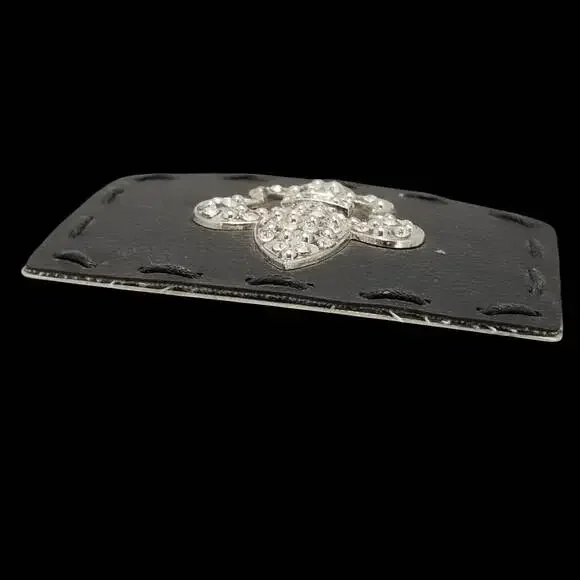 Vintage‎ Belt Buckle Black Leather Metal Back Fleur De Lis Goth Unisex